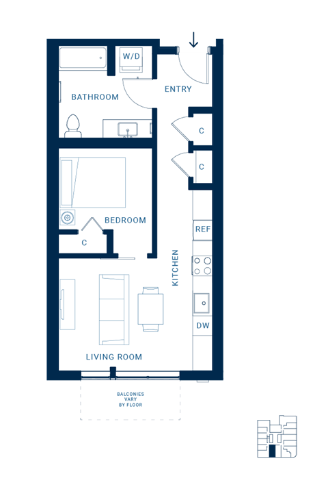 Floor plan for studio, 1 bath, 549 sqft